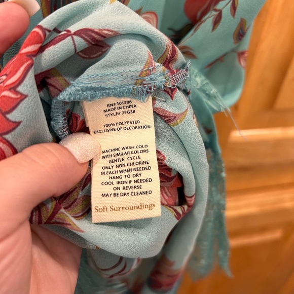 Soft Surroundings Floral Lace Trim Slip Dress XS Aqua Red Cottagecore - Picture 3 of 10